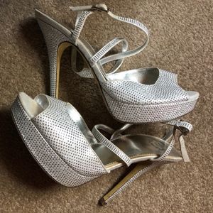 Silver Open Toed Strap Heels